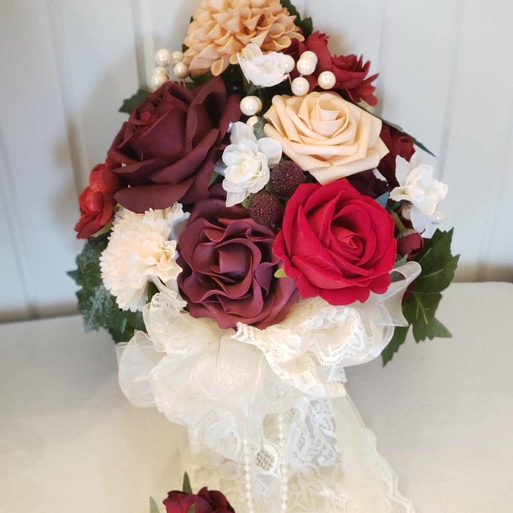 Elegant Floral Arrangements with Burgundy Red and Cream Roses